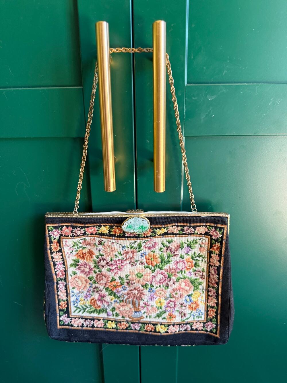 Vintage 1950s Petit Point Floral Needlepoint Evening Bag